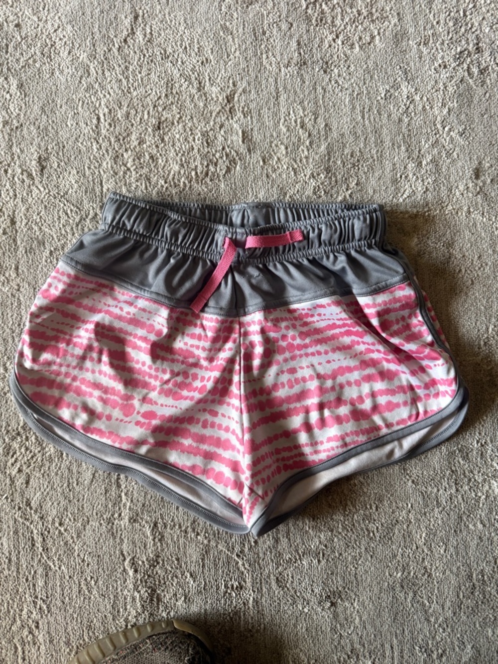 Zella Girl Pink Tie-Dye Dot Shorts with Gray Trim